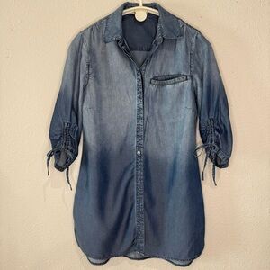 Coldwater Creek Chambray Tencel Dress Gathered Sleeves Button Women’s Sz S (6-8)